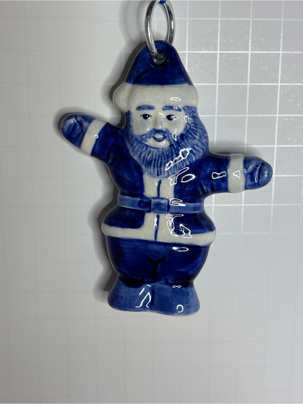 Blue Ceramic Santa Ornament
